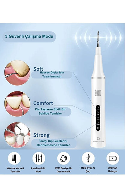 BYMTR Ultrasonik Diş Taşı Temizleme Cihazı – LED Işıklı, 3 Mod, IPX7 Su Geçirmez, 2 Yedek Başlık