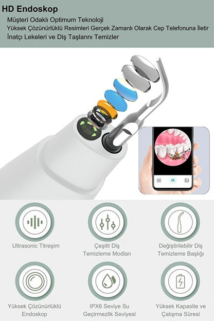 BYMTR Ultrasonik Diş Taşı Temizleme Cihazı – LED Işıklı, 3 Mod, IPX7 Su Geçirmez, 2 Yedek Başlık